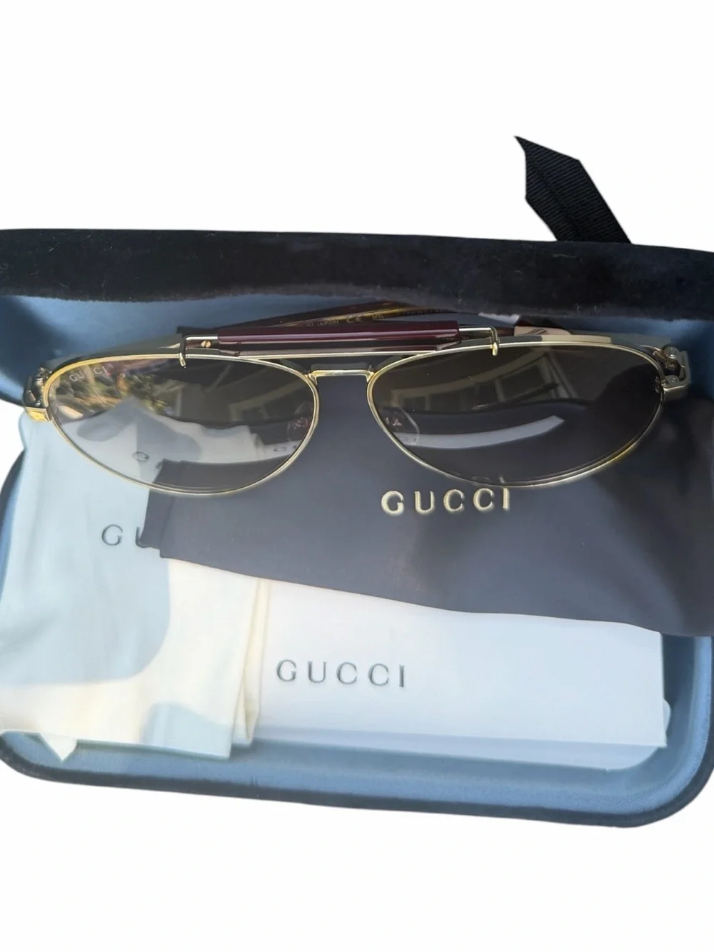 NWT Gucci GG1287S Gold Aviator Sunglasses 57□16-150 MSRP $505 Complete Set